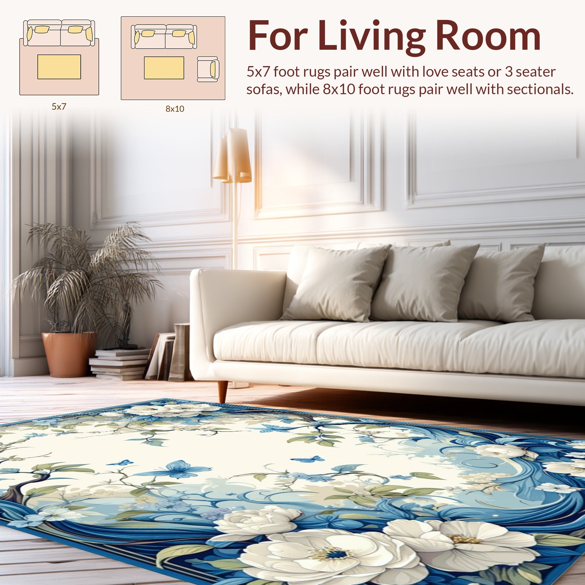 Whimsical Blue Floral Butterfly Embrace Rug