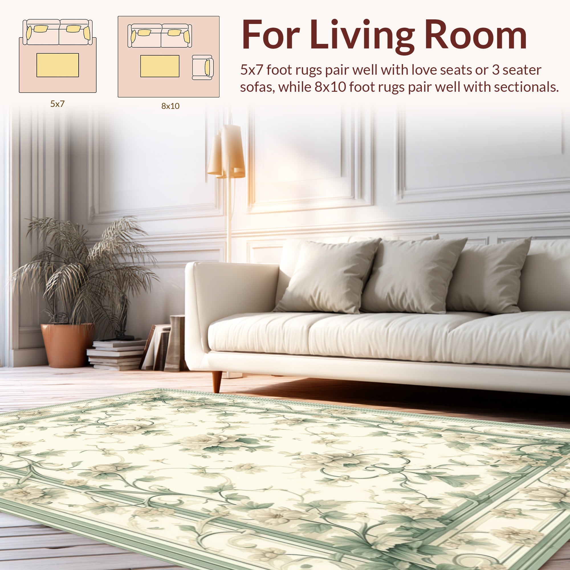 Delicate Floral Vine Swirl Pattern Rug