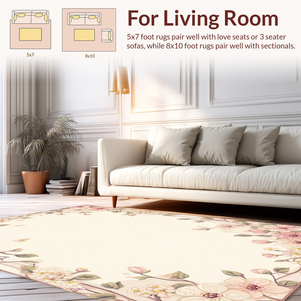 Pink Delicate Floral Branches Pattern Rug