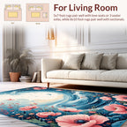 Pink Poppy Floral Ocean Wave Design Rug