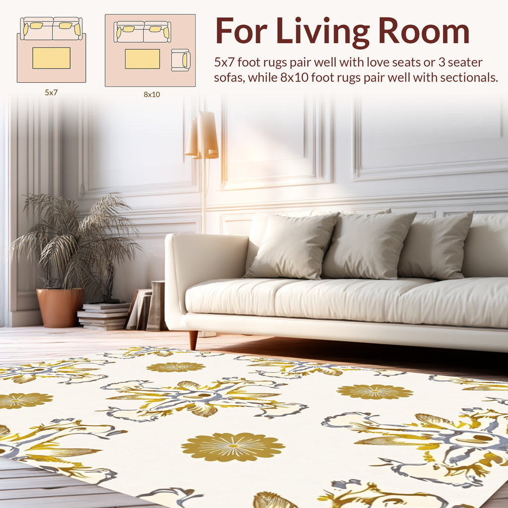 Ornate Golden Floral Pattern Rug
