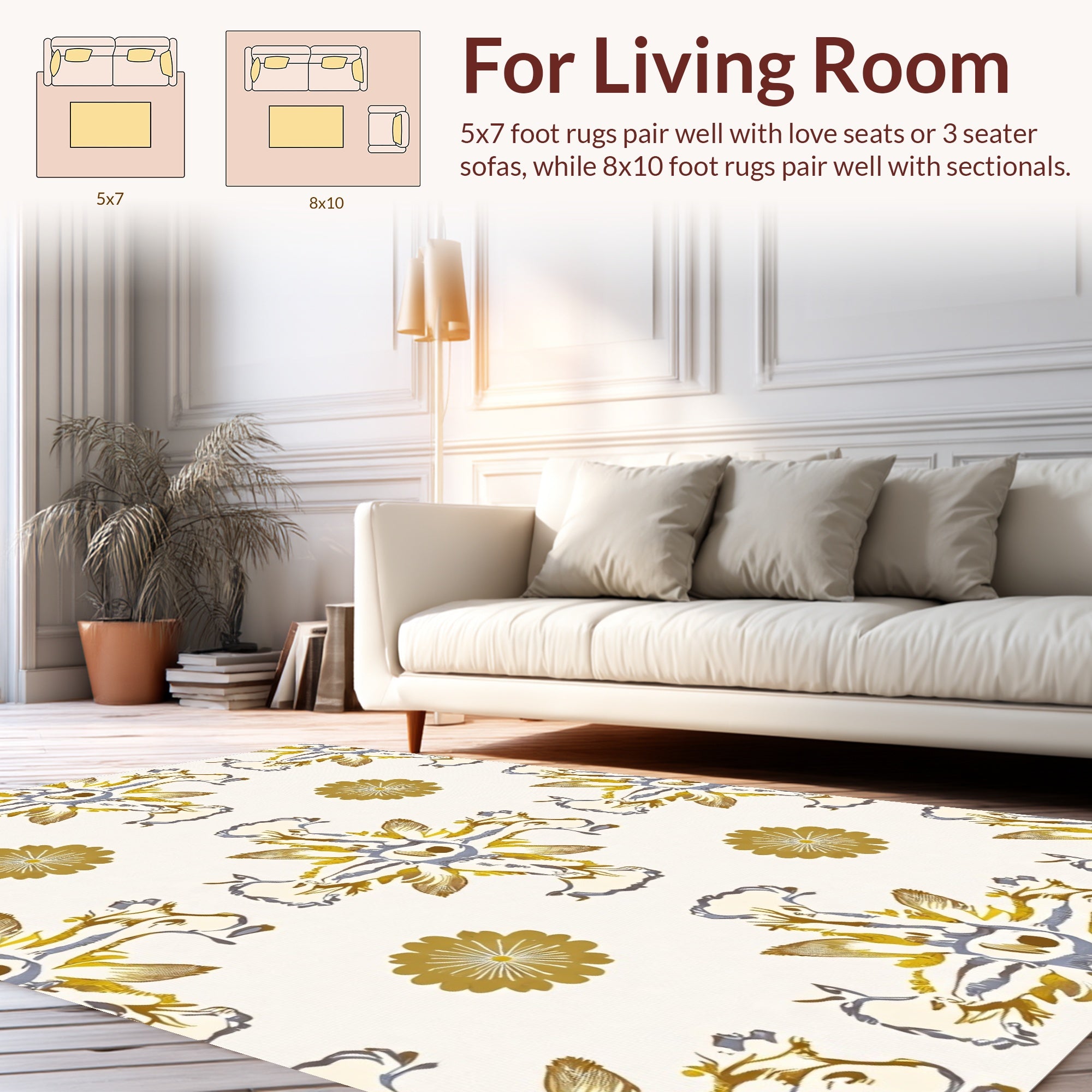 Ornate Golden Floral Pattern Rug