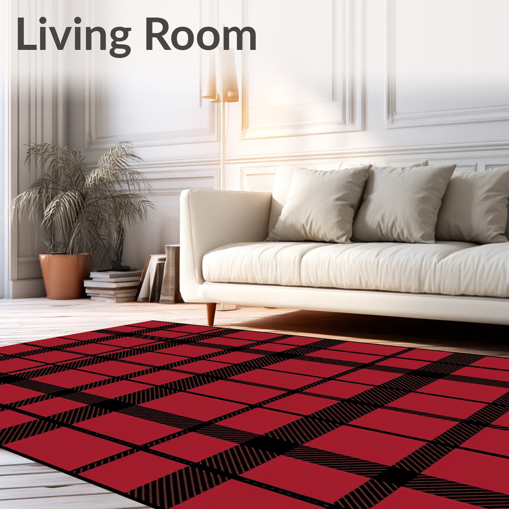 Classic Red Black Plaid Tartan Rug