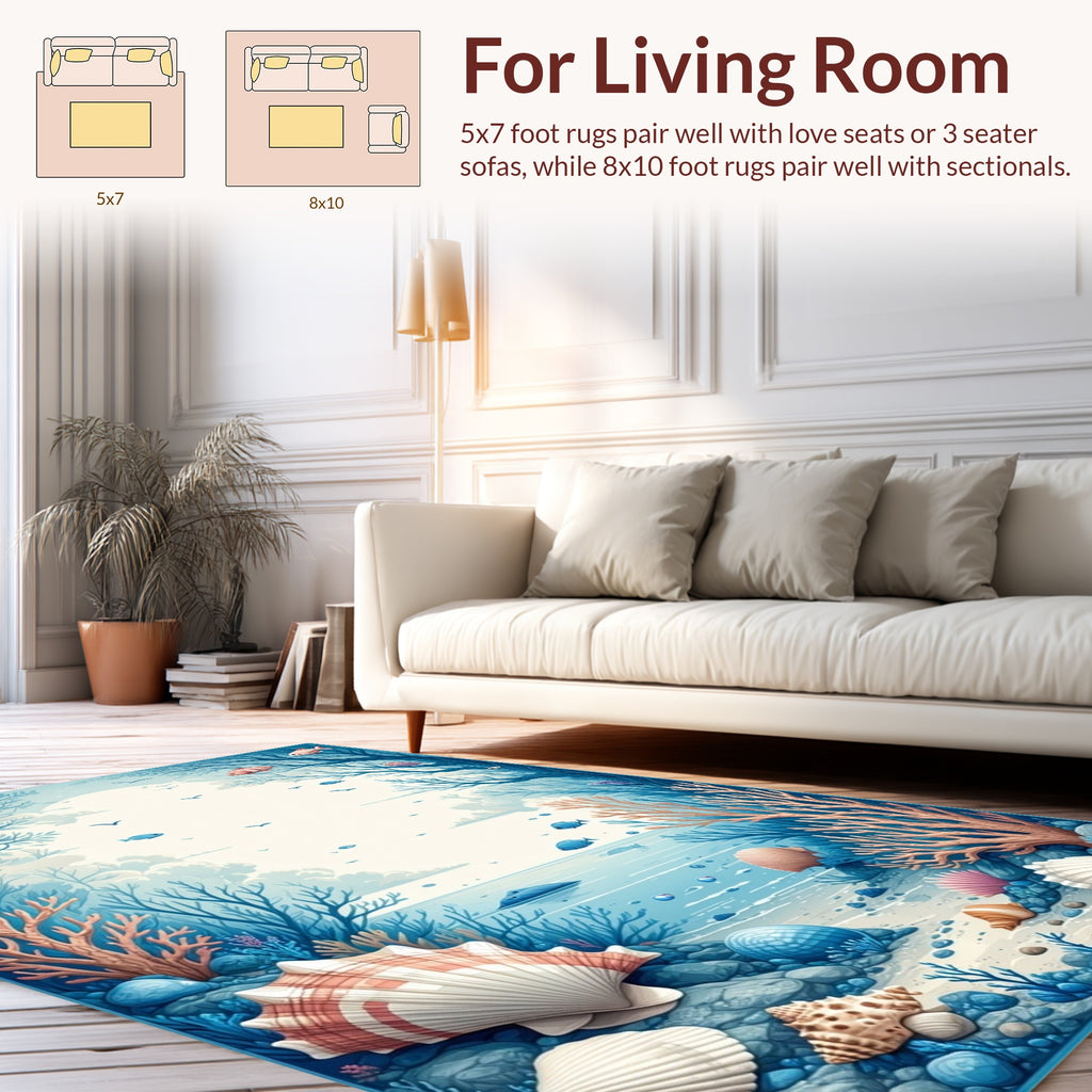 Ocean Serenity Fish Shell Scenery Rug