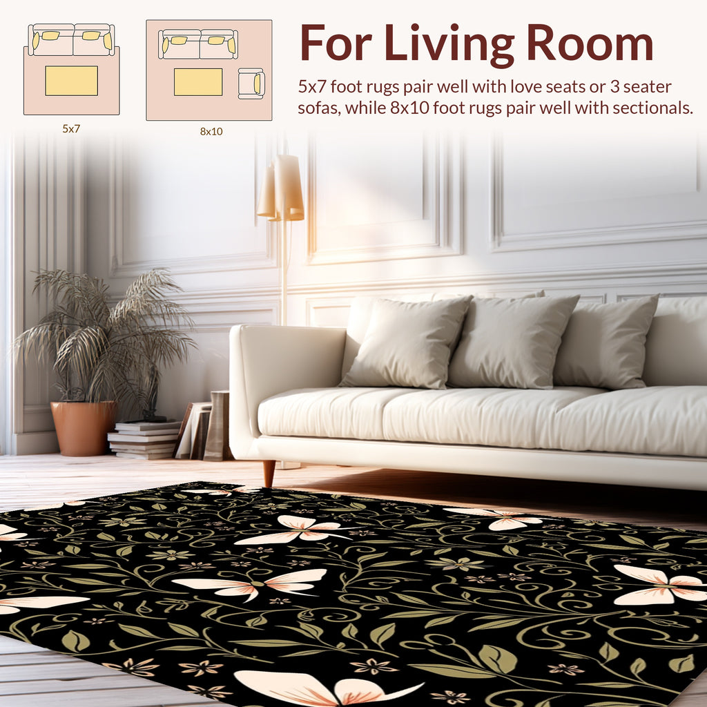 Elegant Butterfly Floral Botanical Design Rug