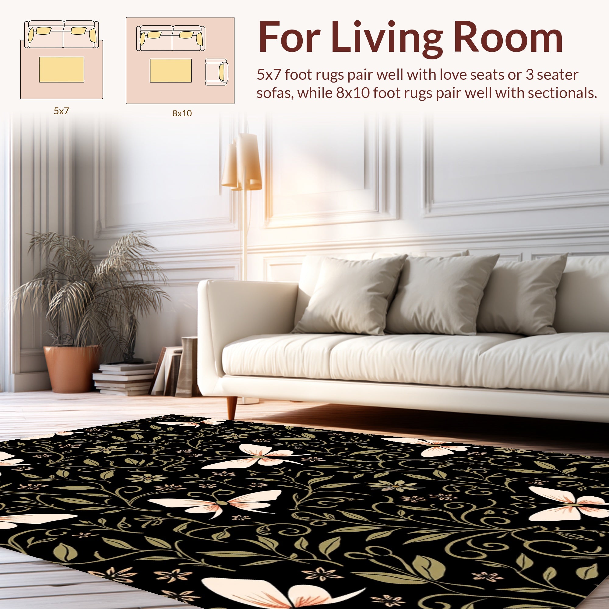 Elegant Butterfly Floral Botanical Design Rug