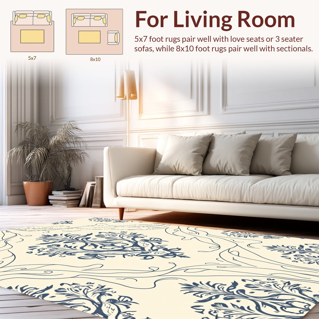 Classic Damask Floral Swirls Design Rug