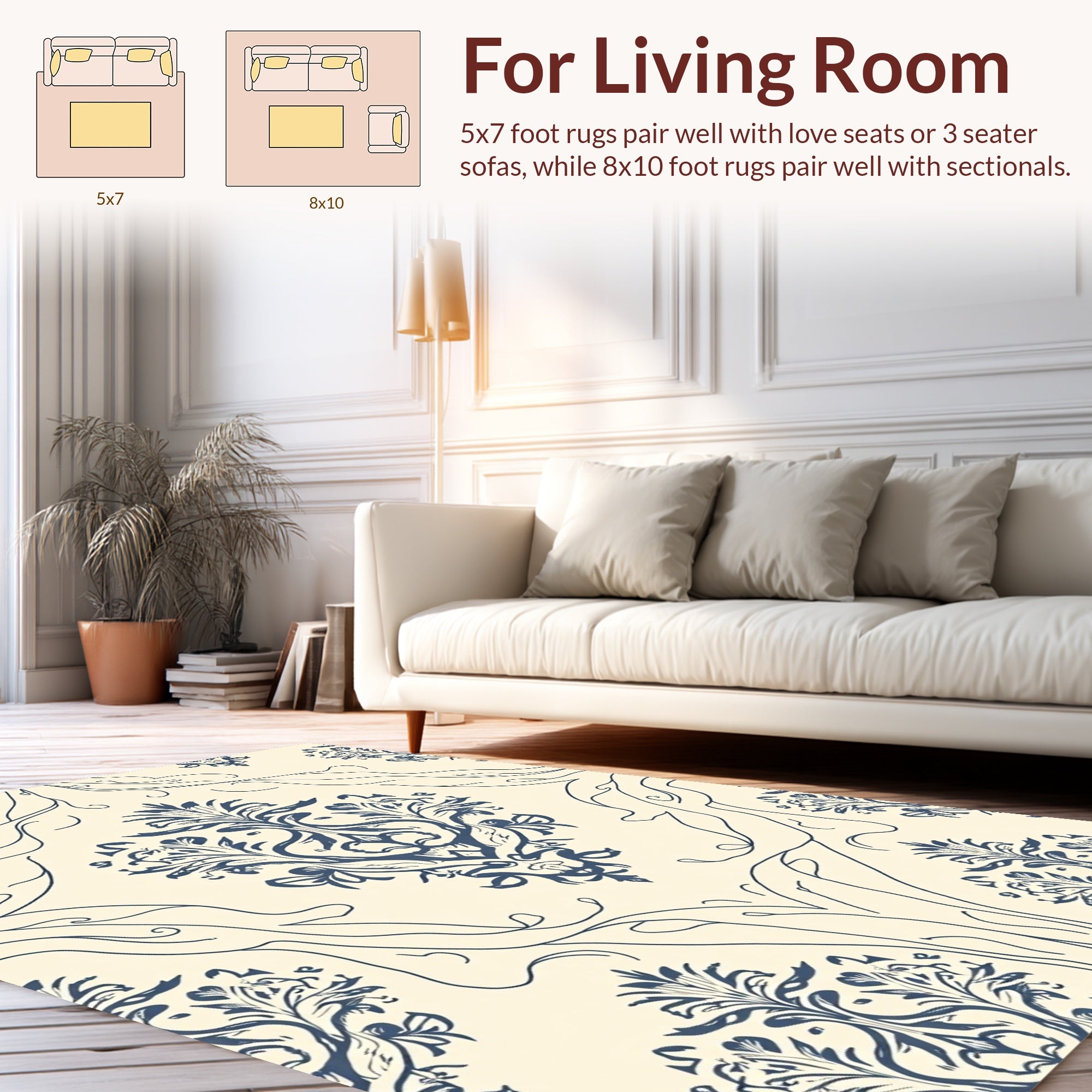 Classic Damask Floral Swirls Design Rug