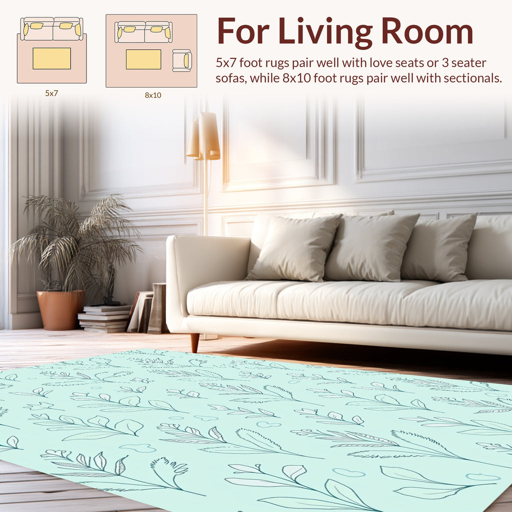 Pale Green Botanical Line Art Rug