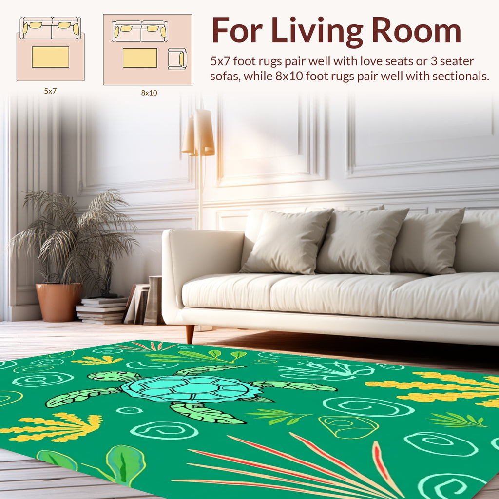 Sea Turtle Aquatic Garden Pattern Rug