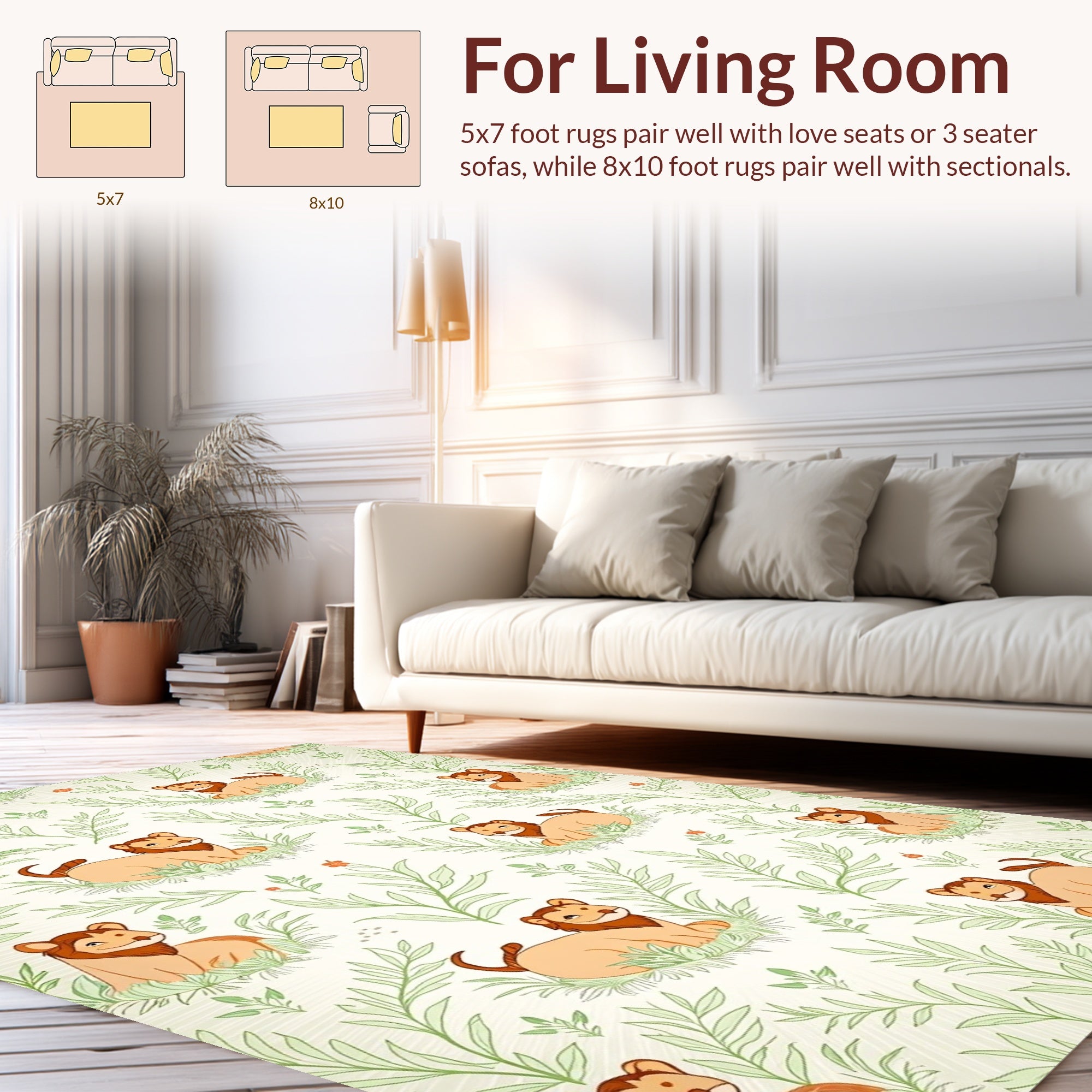 Cute Lion Cubs In Greenery Pattern Rug