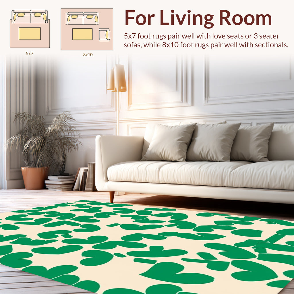 Abstract Heart Pattern Green Beige Rug