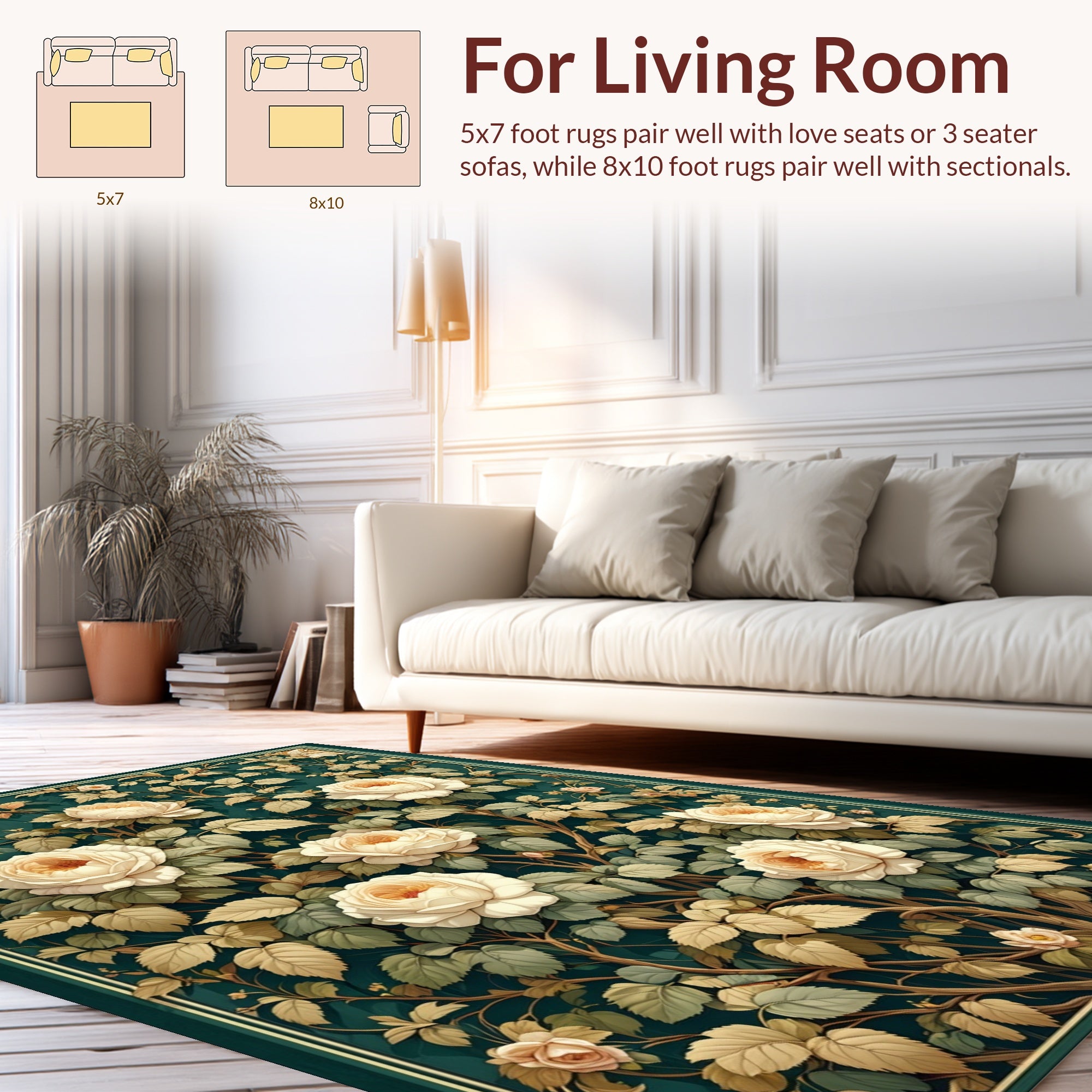 Cream Roses Botanical Garland Rug
