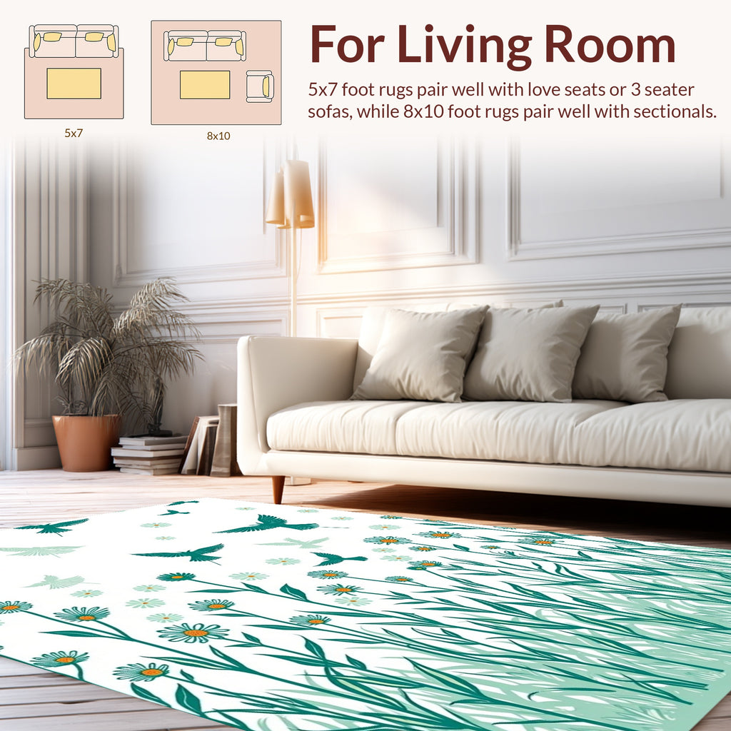Flying Birds Daisy Meadow Design Rug
