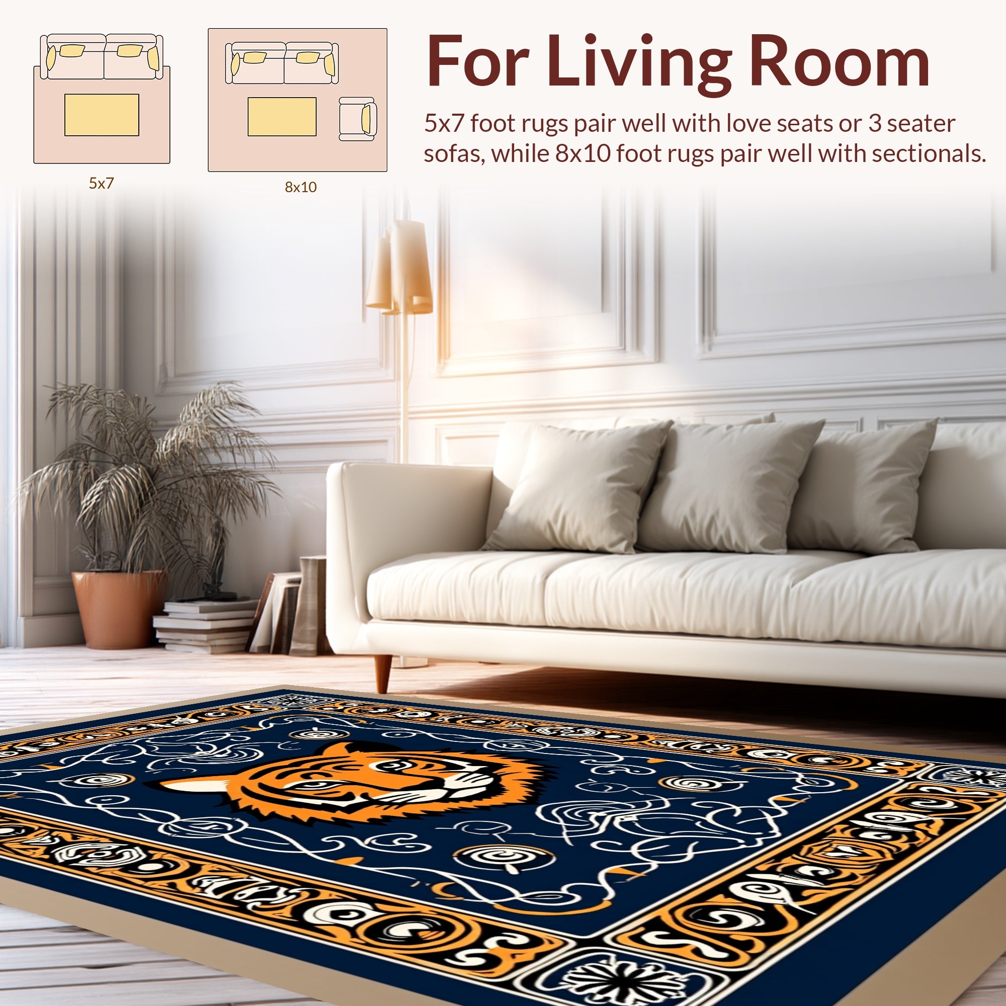 Ornate Tiger Face Pattern Rug