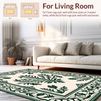 Elegant Dark Green Floral Scroll Pattern Rug