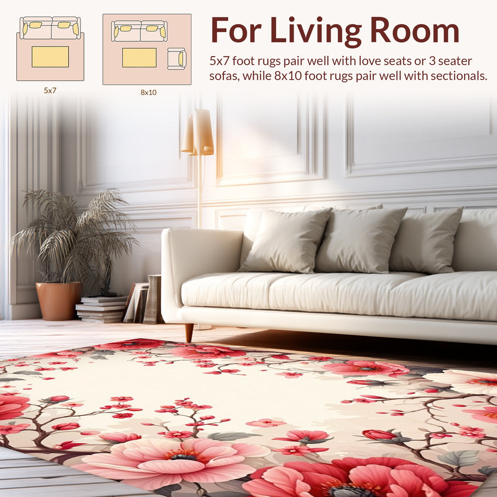 Blooming Pink and Red Floral Branches Rug