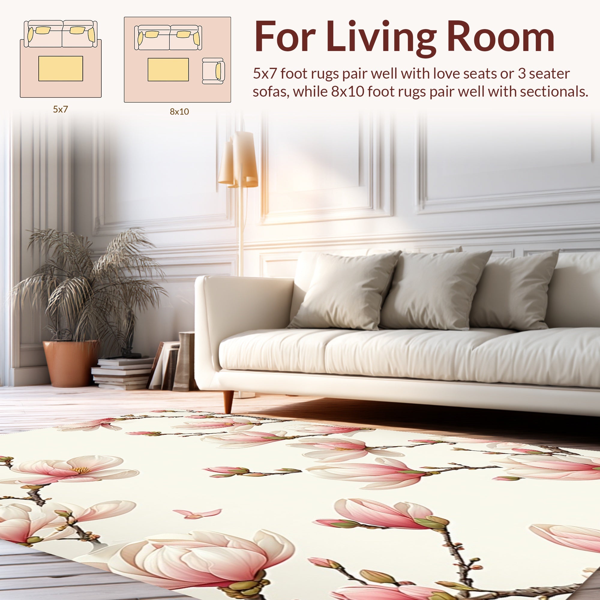 Delicate Pink Magnolia Blossom Pattern Rug
