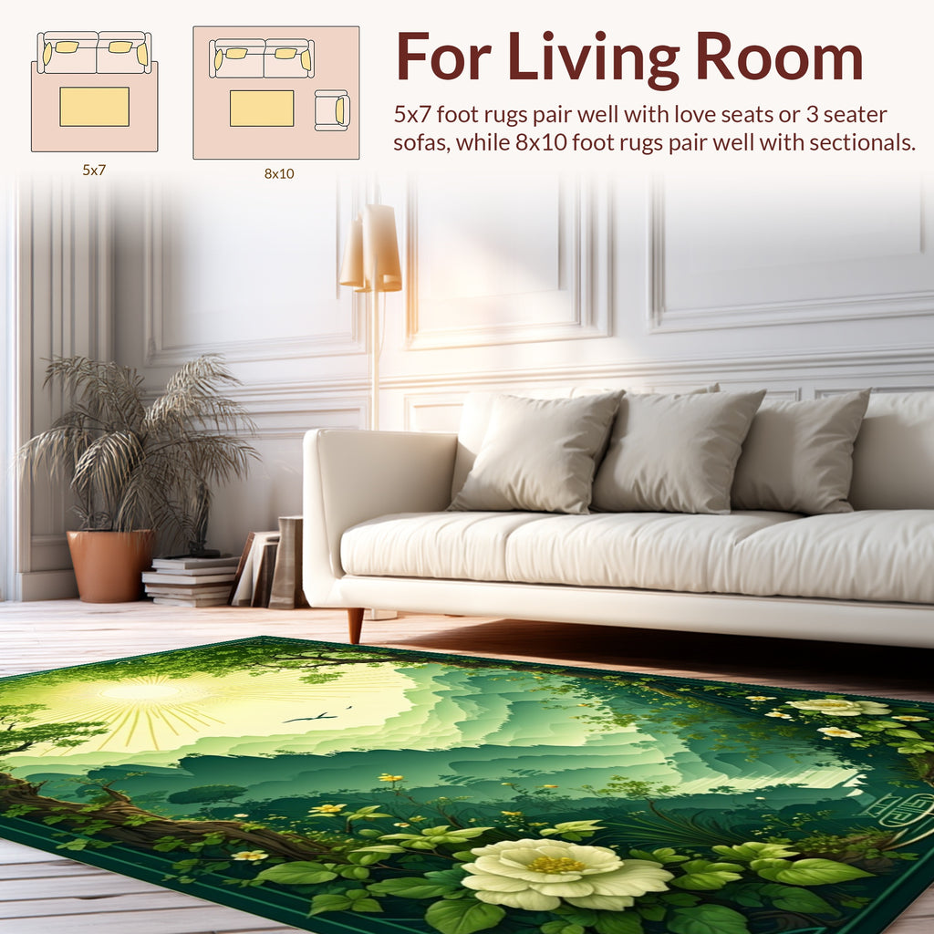 Hazy Green Mountain Serenity Floral Rug