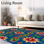 Crimson Gold Star Floral Border Rug