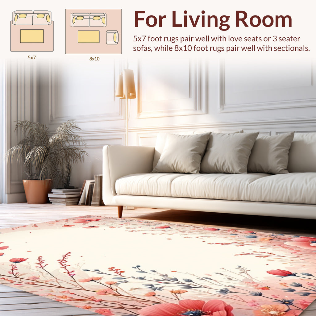Soft Coral Floral Branches Pattern Rug