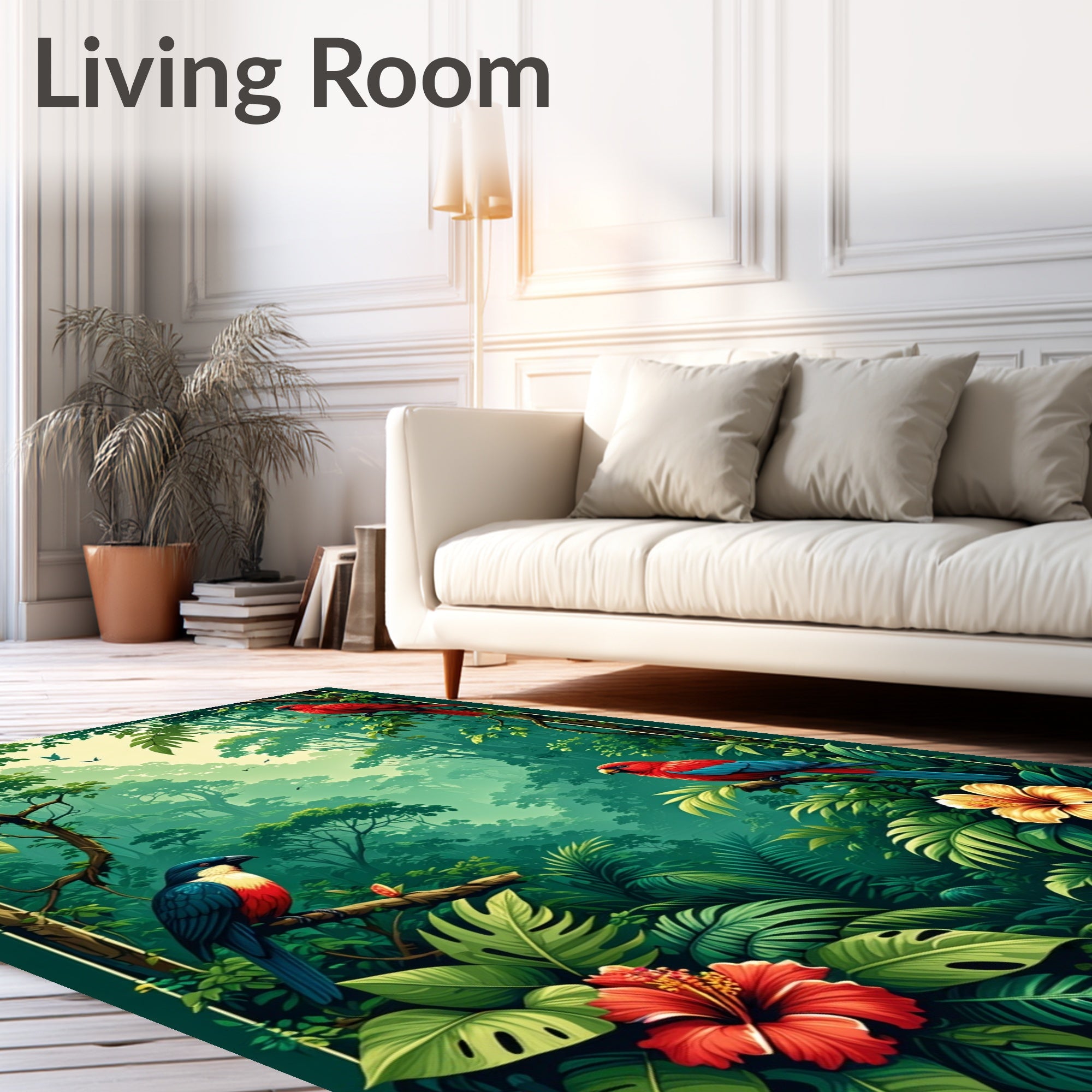 Lush Tropical Rainforest With Parrots Rug