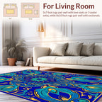 Vibrant Blue Teal Floral Pattern Rug
