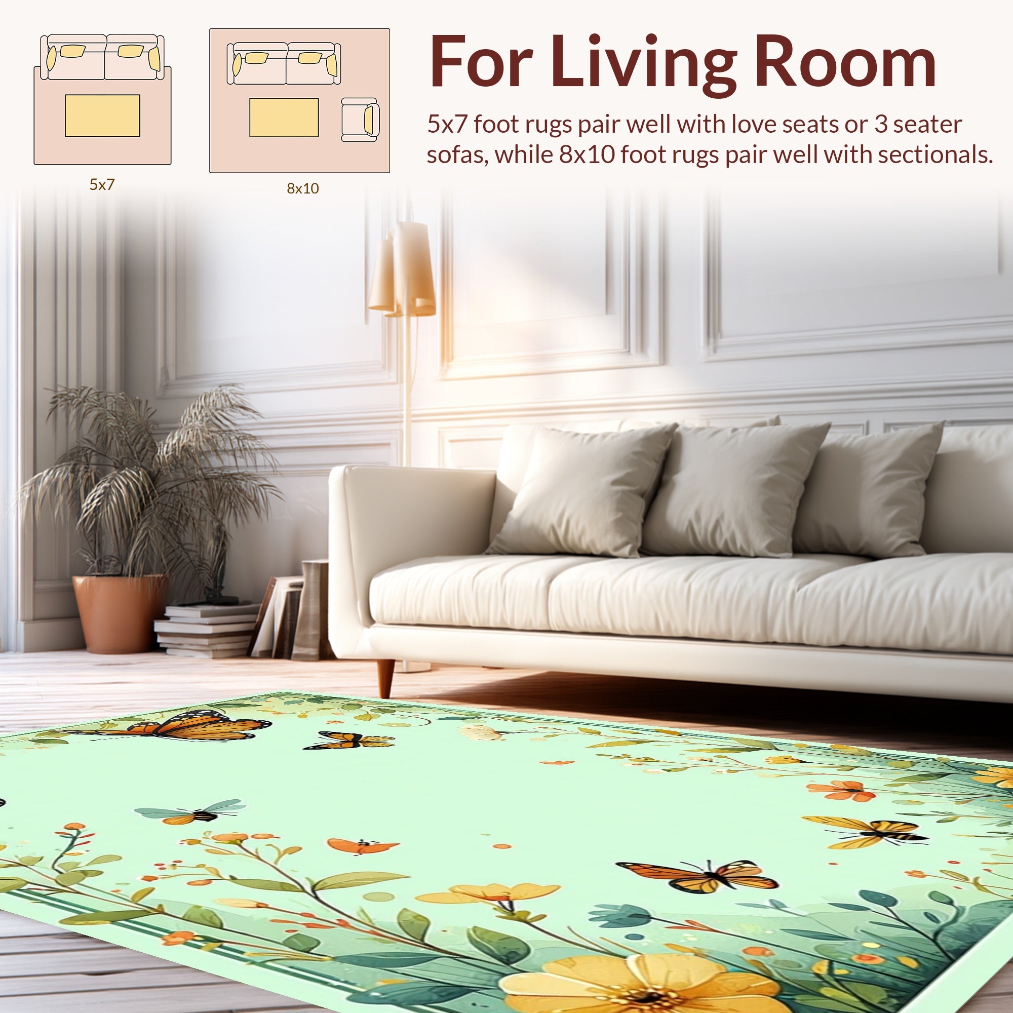 Nature Butterflies Floral Garden Pattern Rug