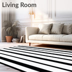 Bold Black White Stripe Design Rug