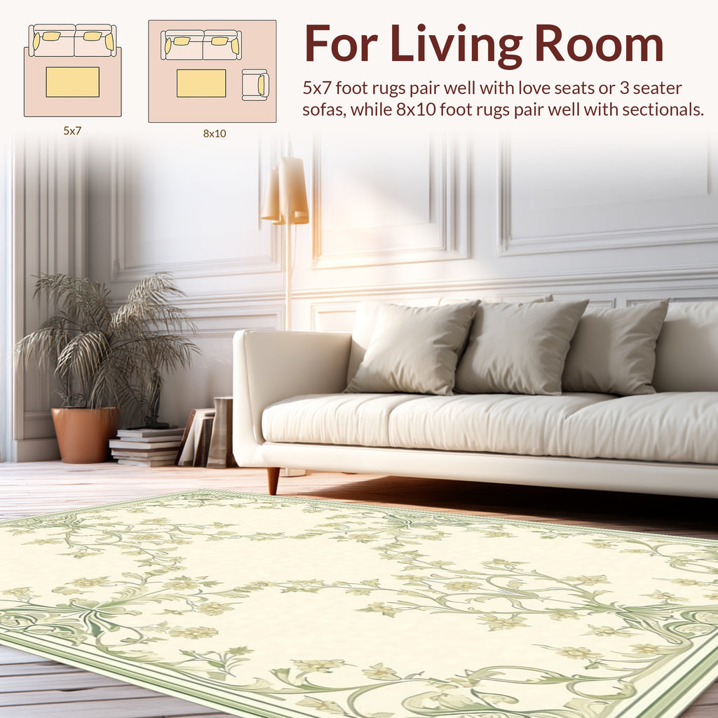 Pale Green Floral Vines Pattern Rug