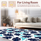 Deep Blue Tropical Leaf Pattern Rug