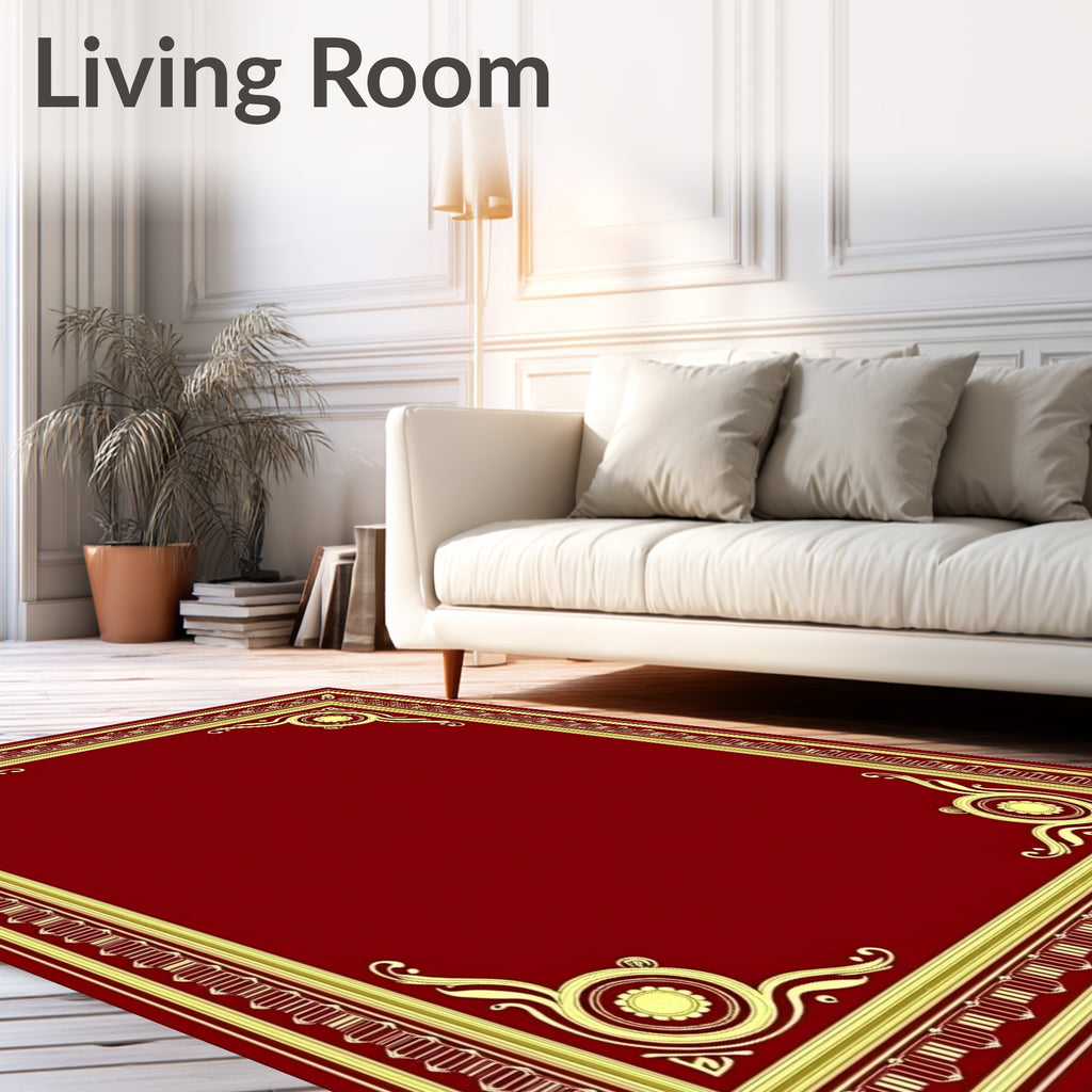 Crimson and Gold Ornamental Border Rug