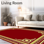 Crimson and Gold Ornamental Border Rug