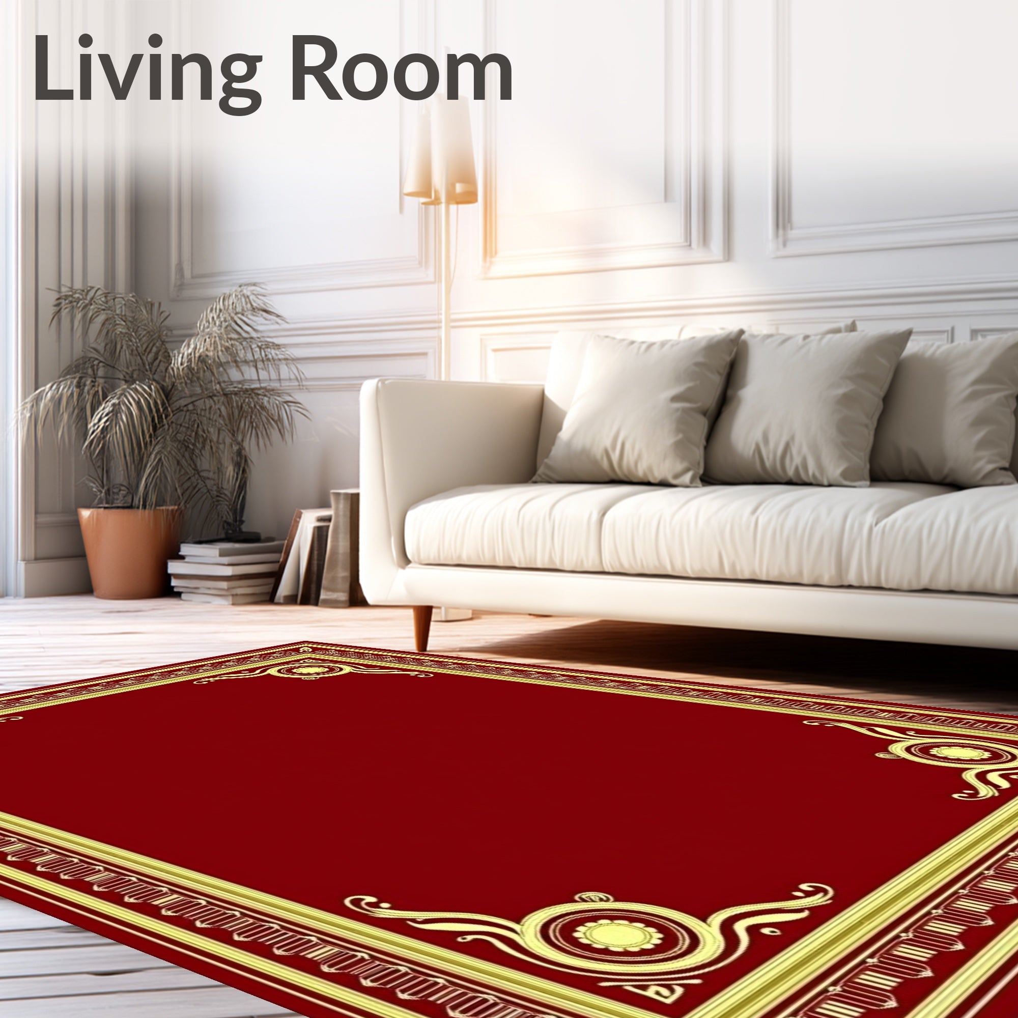Crimson and Gold Ornamental Border Rug