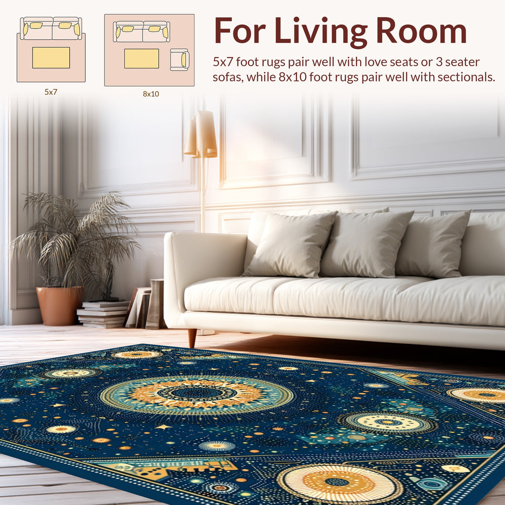 Celestial Sunburst Star Medallion Design Rug