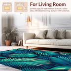 Vibrant Teal Tropical Leaf Pattern Rug
