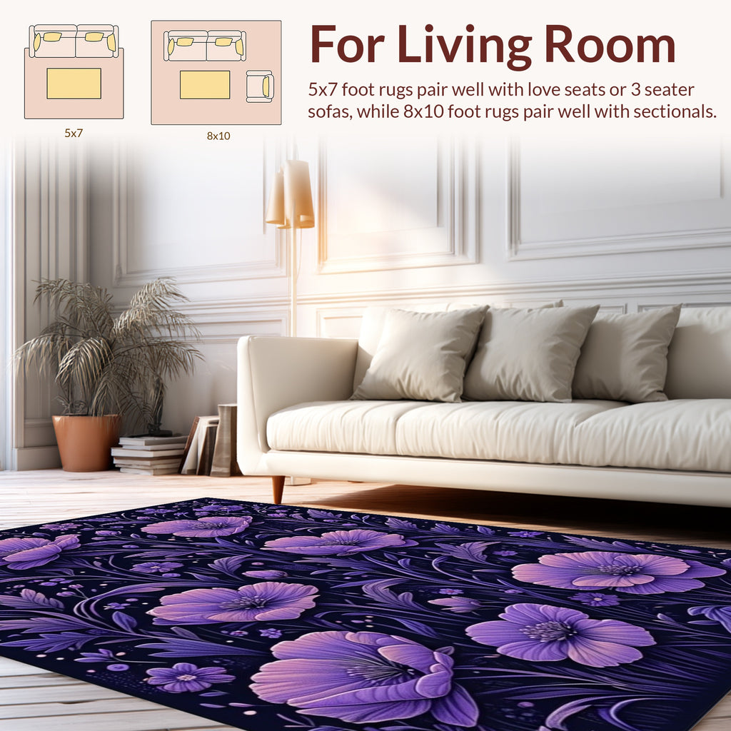 Dark Floral Purple Bloom Design Rug