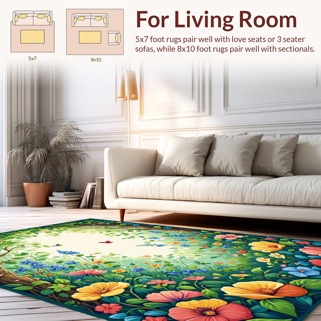 Whimsical Forest Floral Butterfly Rug