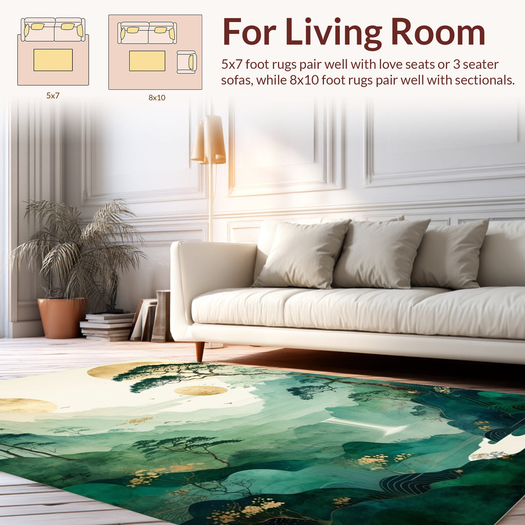 Misty Mountain Waterfall Landscape Design Rug