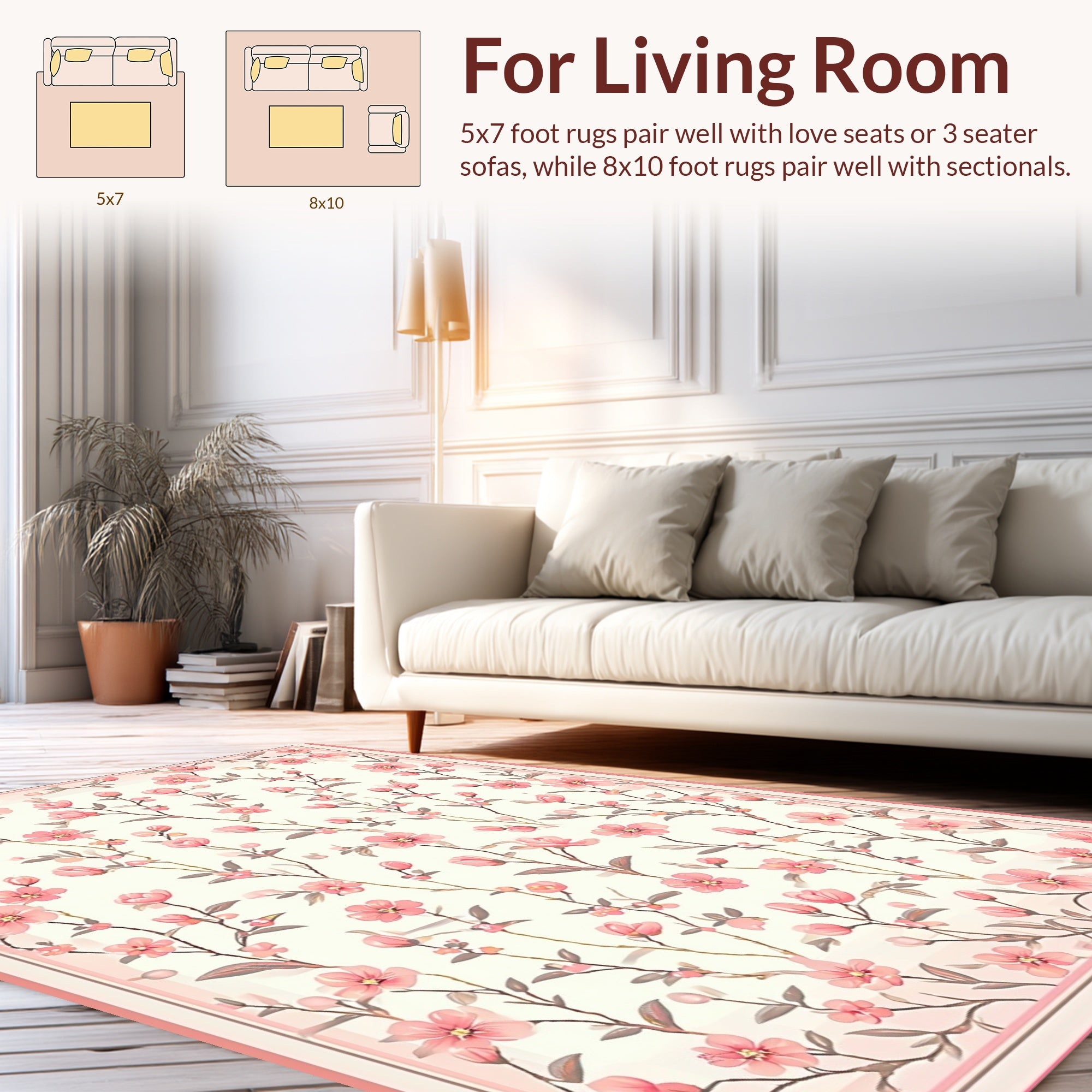 Charming Pink Floral Branches Design Rug
