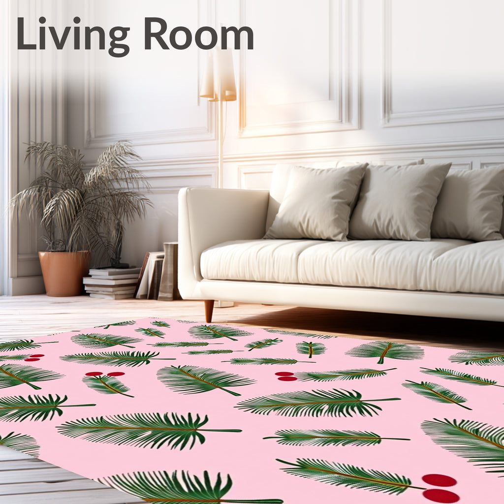 Pink Palm Leaf Berry Branch Rug