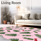 Pink Palm Leaf Berry Branch Rug