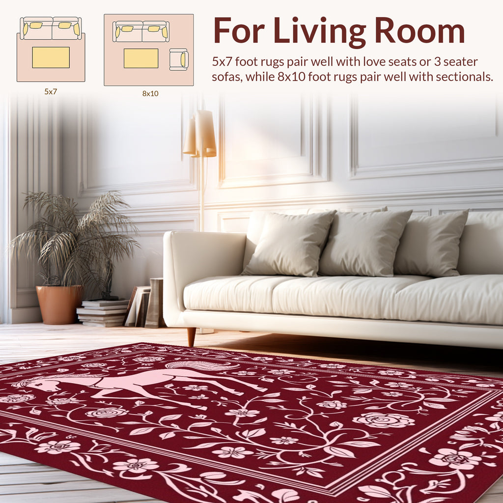 Equestrian Floral Vine Border Design Rug