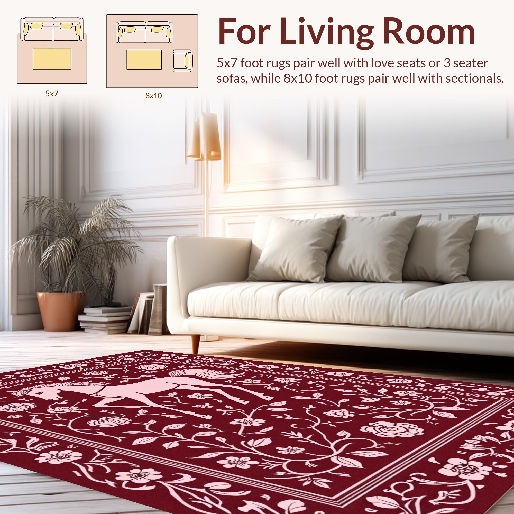 Equestrian Floral Vine Border Design Rug