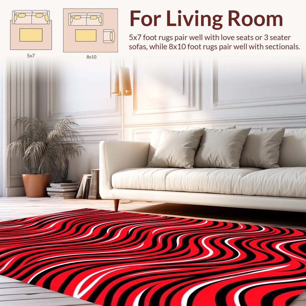 Bold Red Abstract Wave Pattern Rug