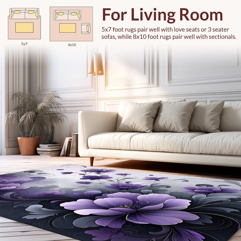 Purple Floral Swirl Abstract Art Rug