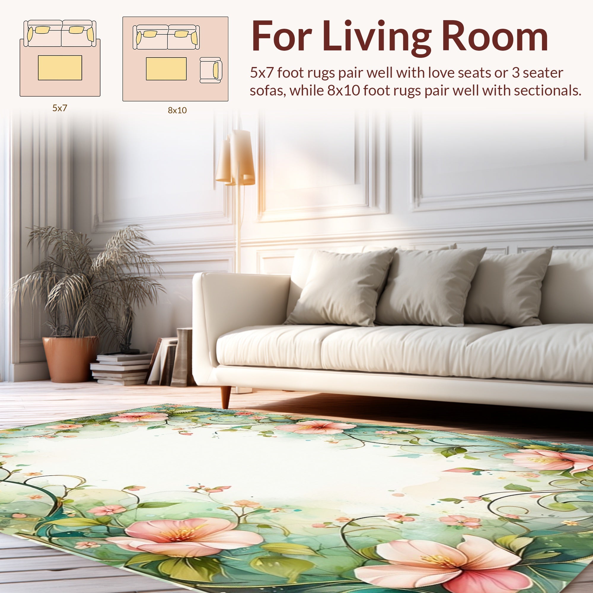 Soft Floral Vine Watercolor Rug