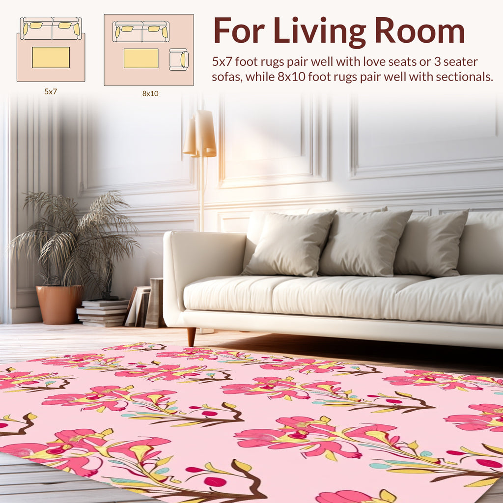 Pink Floral Branch Pattern Rug