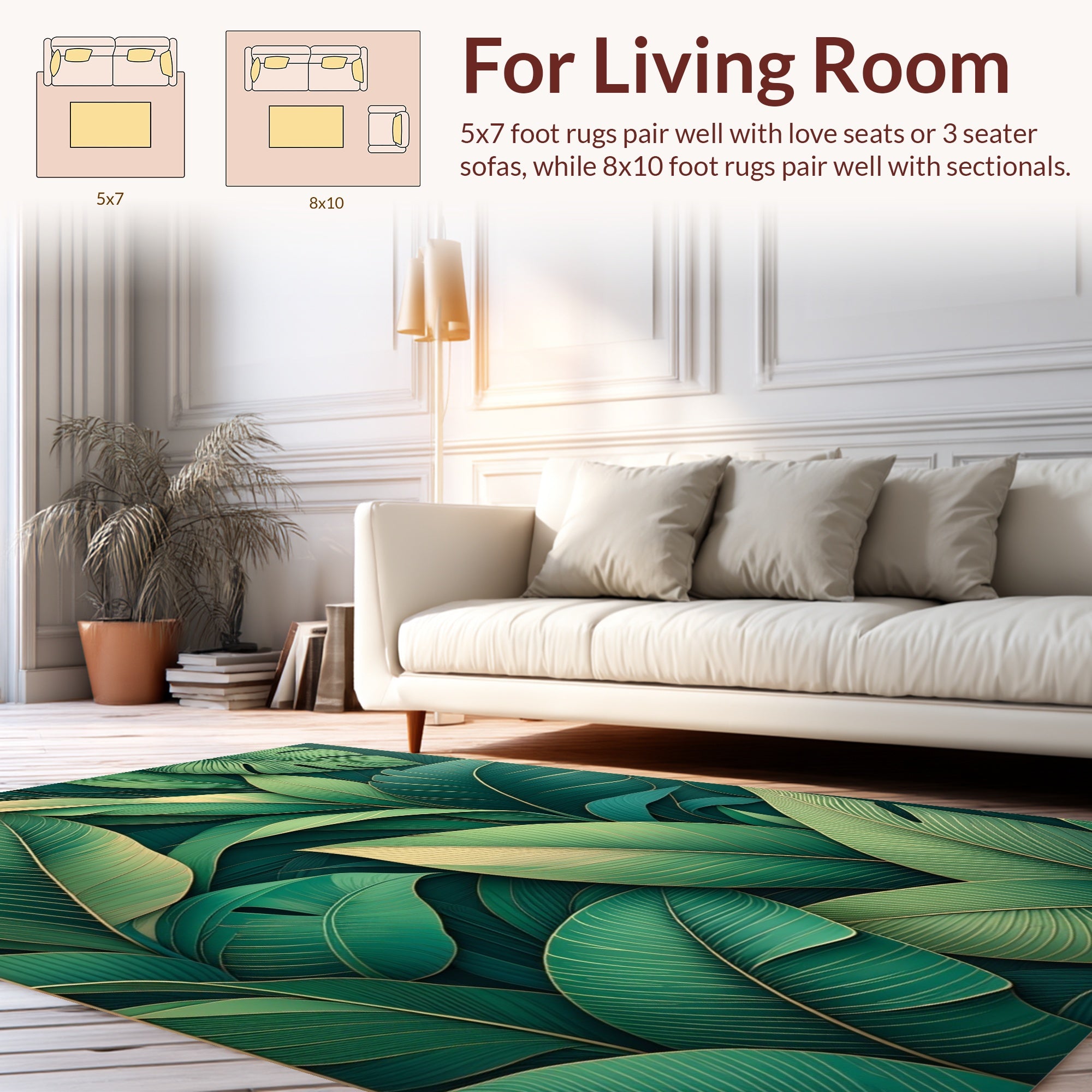 Emerald Leaf Patterned Lush Rug