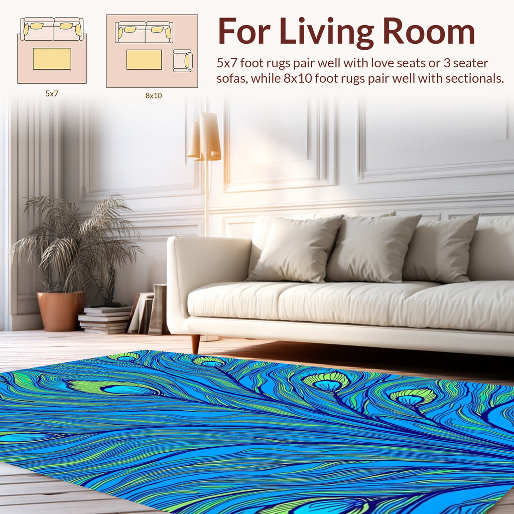 Vibrant Peacock Feather Pattern Rug